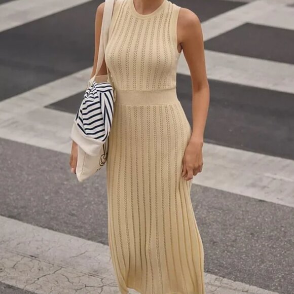 Like New Varley Florian Knit Canary Ivory Midi Dress - Picture 2 of 9